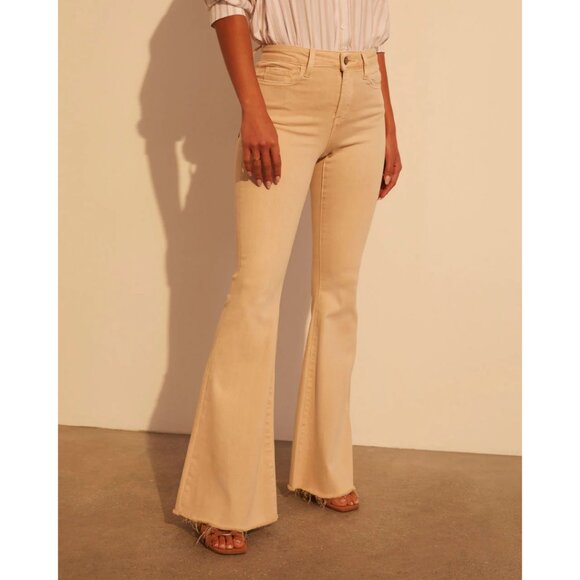Vici Denim - High Rise Flare Frayed Hem Jeans in Beige size 26